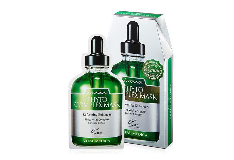 AHC Phyto Complex Mask box and bottle showcasing potent skincare ingredients for enhanced treatment.